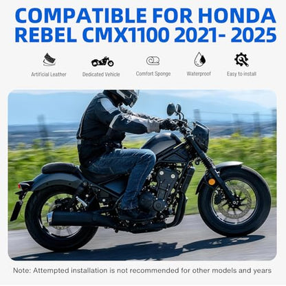 DREAMIZER Cool Gel Motorcycle Solo Seat Compatible with Honda Rebel 1100 CMX1100 CM1100 2021 2022 2023 2024 2025, Motorcycle Front Driver Seat Rider Saddle Cushion, Rhombic - style: Front-Black-Rhombic