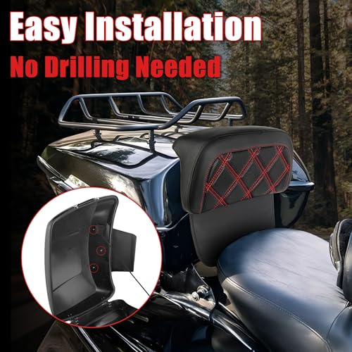 Goldfire Rear Trunk Backrest Pad Razor Chopped Backrest Pad Tour Pack Backrest Pad Fit for Harley Touring Models 2014-2025 Road King Street Glide Electra Glide, Red Diamond - color: Red