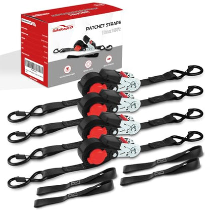NeatStrap Ratchet Strap with Safety Lock Chromoly S Hooks-1,500lbs Break Strength-Motorcycle, Kayak Ratcheting Straps 1" x 15' Soft Loop Tie-Downs for Pickup Bed,Moving Truck,Trailer(4PK) - color: Black