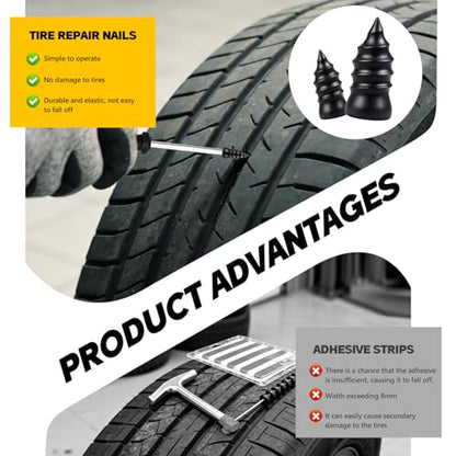 CHRORINE 90 Pcs Tire Repair Rubber Nail 2 Sizes Vacuum Tire Repair Kits Screw in Tire Plugs Suitable for Repairing Tires of Cars Motorcycles Trucks and Tractors