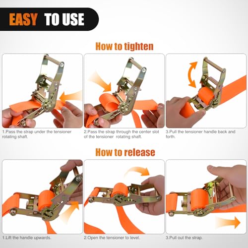 Nilight E-Track Ratchet Straps 2 Pack 2" x 12' Heavy Duty Orange Cargo Tie-Downs 4400 lbs Breaking Strength Standard E Track accessories Tie Down E-Track Spring Fittings for Cargo Vans Trucks Trailers - color: 2" x 12' E-Track Ratchet Straps