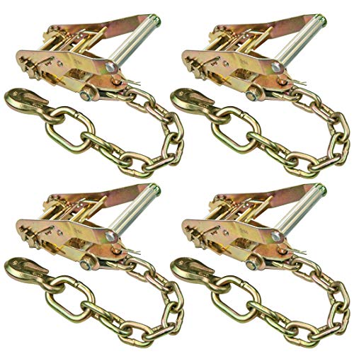 VULCAN Ratchet Buckle - 2 Inch Wide Handle - Chain Tail and Welded Grab Hook - 4 Pack - 3,300 Pound Safe Working Load - size: Chain Anchor Classic (4- Pack)