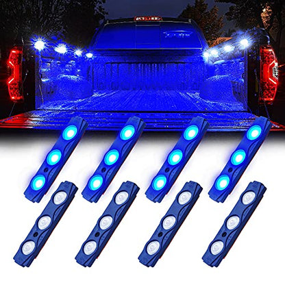 Xprite Blue LED Truck Bed Light Kits Rock Lights with On/Off Switch, for Pickup Footwells, Running Boards, Cargo, Under Car, Tonneau Cover, Rail Lighting - 8 PCs - color: Blue