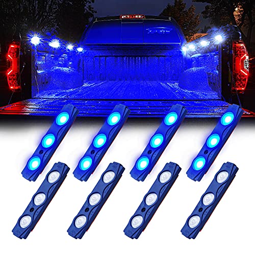 Xprite Blue LED Truck Bed Light Kits Rock Lights with On/Off Switch, for Pickup Footwells, Running Boards, Cargo, Under Car, Tonneau Cover, Rail Lighting - 8 PCs - color: Blue