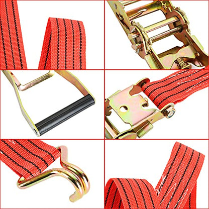 4 Pack Ratchet Tie Down Straps, 2 Inch x 20 Feet, 10,000 lbs Break Strength, Heavy Duty Cargo Lashing Straps with Double J Hooks for Trailer, Truck, and Farm Equipment, Red - color: Red, size: 4 pack 2 inch x 20 ft