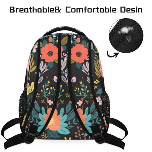 Flower Travel Backpack for Women Men, Water Resistant Laptop Bookbag College School Bag, Large Capacity Floral Print Daypack Schoolbag - color: Floral