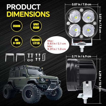 Motorcycle Driving Lights White LED Pods Lights 3’’ 40W LED Driving Off Road Lighting 12V 24V Spot Cube Light for Truck ATV UTV SUV Bike Car Boat Trucks LED Spotlights with 6 Light Beads 2PCS - color: White