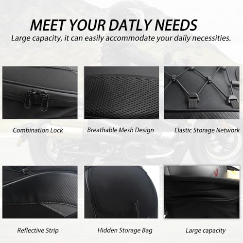 ACZ Expandable Motorcycle Tail Bag Hard Shell - Waterproof, Convertible Backpack with Reflective Safety Strips, Black