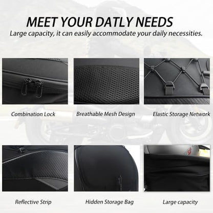 ACZ Expandable Motorcycle Tail Bag Hard Shell - Waterproof, Convertible Backpack with Reflective Safety Strips, Black
