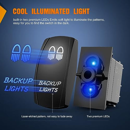 Nilight Backup Lights Rocker Switch Led Light Bar 5 Pin Laser On Off SPST switches 20A/12V 10A/24V Blue with Jumper Wires Set for Cars Trucks Boats ATVs UTVs RVs - size: BACKUP LIGHTS