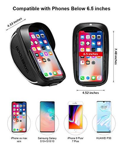 ROCKBROS Bike Phone Mount Bag Bike Front Frame Handlebar Bag Waterproof Bike Phone Holder Case Bicycle Accessories Pouch Sensitive Touch Screen Compatible with iPhone Below 6.5" - color: black