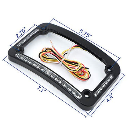 HTTMT- Dual LED Curved Motorcycle License Plate Frame w/Turn-Signal,Brake Light - Black Finish Universal Compatible with Any Motorcycle [P/N: MT294-007-BK] - color: Black