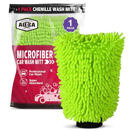 AIDEA Car Wash Mitt Microfiber, 1PK-Scratch-Free& Lint-Free, Premium Chenille Microfiber Mitt Car Wash Brush-Green Regular Size (7.12''X10.14'') - color: Green, size: 1PK-7.12''X10.14''