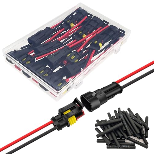 10 Kit 16 AWG 2 Pin Connector Car Waterproof Wire Connectors 2 Pin Automotive Electrical Connectors Quick Disconnect 2 Way Wire Terminal Connector Plug and Heat Shrink Tubing Kit - size: 2pin