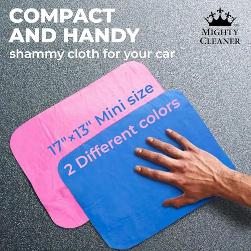 Premium 2pk Mini +1 Free Shammy Cloth for Car Drying - 17”x13” - Super Absorbent Chamois Towel for Car - Scratch-Free, Reusable & Soft Cleaning Towel - color: Pink, Blue, Yellow