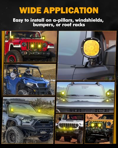 Auxbeam 4 Inch 90W Amber LED Fog Lights, 9000LM Super Bright Round Offroad Driving Pods, P4 Series Spot Beam Bumper Ditch Lights for Trucks, SUVs, Jeep Wrangler, ATV/UTV, Motorcycle, 2-Pack - color: P4 Series-Amber Spot Beam