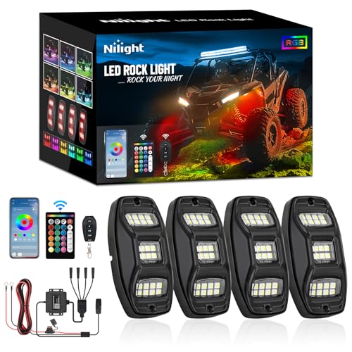 Nilight RGBW LED Rock Lights Kit, 4 Pods 22LED Wide Angle Remote & Bluetooth App Dual Control with Music Modes Multicolor Underglow Neon Wheel Well Light Fit for ATV UTV SUV Offroad Truck RZR Boat - color: RGBW 22LED, size: 4 Pods