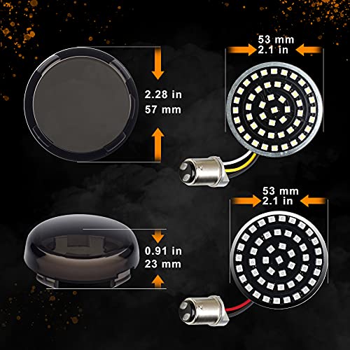 Led Turn Signal Lights 1157 Front + 1156 Rear Blinkers with Smoked Lens for 2 Inch Bullet Housing Compatible with Harley Dyna Sportster Softail Road Street Glide Road King Cruiser Turing - color: Smoked Lens