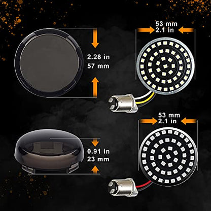 Led Turn Signal Lights 1157 Front + 1156 Rear Blinkers with Smoked Lens for 2 Inch Bullet Housing Compatible with Harley Dyna Sportster Softail Road Street Glide Road King Cruiser Turing - color: Smoked Lens