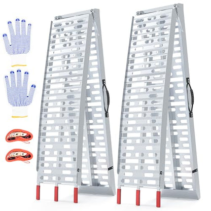 90" Aluminum Folding Loading Ramps, 1860 lbs Capacity Heavy Duty Truck Ramps, Pair of Non-Slip ATV/UTV Ramps with Handles & Safety Straps for Pickup Trucks, Trailers, Lawn Mowers