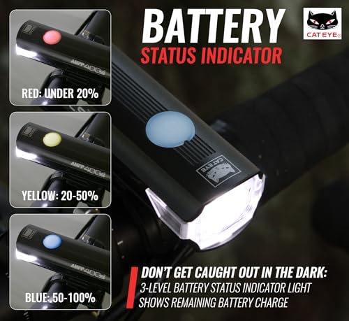 CATEYE AMPP USB Rechargeable Bike Light – High Visibility Super Bright OptiCube™ Headlight for Commuters, Road Cyclists & Mountain Bikers, Day & Night Riding Modes, IPX4 Waterproof, Tough & Durable - style: Ampp400s