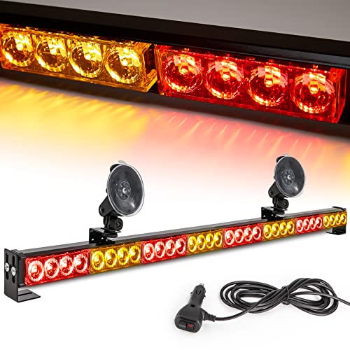 Amber/Red Emergency Strobe Light Bar 36 In 13 Flash Patterns Traffic Advisor Warning Hazard Windshield Safety Lights Bar with Cigar Lighter for Police Vehicles, Truck (35.5 Inch, Yellow/Red 32 Led) - color: Amber/Red