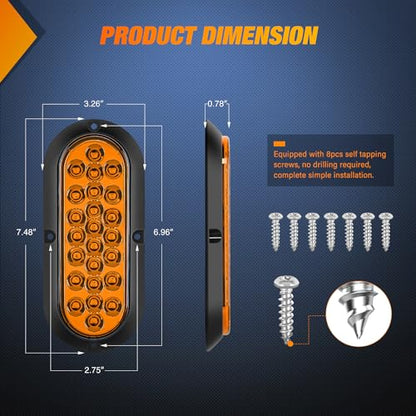 Nilight 6Inch Oval Tail Light 2PCS Amber 24LED Turn Signal Lights Surface Mount Sealed IP67 Waterproof for 12V Caravan Truck RV Camper Trailer Bus - color: Amber 24LED Lights Screws 2Pcs