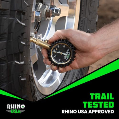 Rhino USA Heavy Duty Tire Pressure Gauge (0-60 PSI) - Certified ANSI B40.1 Accurate, Large 2" Easy Read Glow Dial, 360 Swivel Head, Solid Brass Hardware, Best for Any Car, Truck, Motorcycle, RV - size: 60 PSI Compact