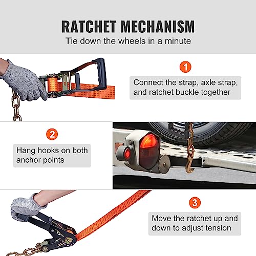VEVOR Car Tie Down with Chain Anchors, Lasso Style 2"×120" Tire Straps, 5865 LBS Working Load, 11023 LBS Breaking Strength, with Heavy Duty Ratchets for Passenger Car, ATV, SUV, UTV, Truck, 4-Pack - style: Lasso-Style with Heavy Duty Hook