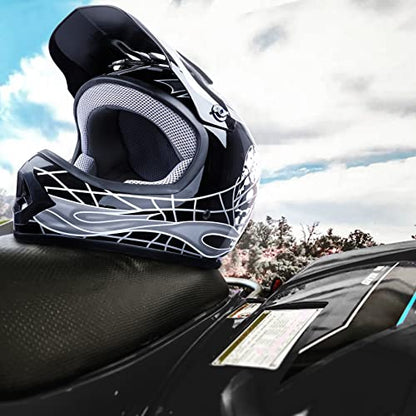 SLMOTO Dot Youth and Kids Motocross Offroad Street Helmet Motorcycle Helmet Dirt Bike Motocross ATV Helmet+Goggles+Gloves Black Skull Design,Small - color: Black Skull, size: Small