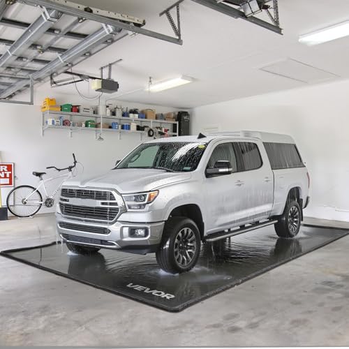 VEVOR Containment Mat, 8 ft 6 in x 20 ft, Non-Slip PVC Garage Floor Mat with a Cleaning Squeegee, Heavy Duty Durable Waterproof Protection from Snow, Rain and Mud for Cars SUVs Trucks Parking, Black - size: 8 ft 6 in x 20 ft