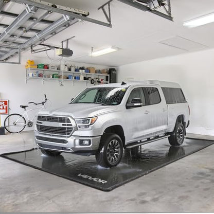 VEVOR Containment Mat, 8 ft 6 in x 20 ft, Non-Slip PVC Garage Floor Mat with a Cleaning Squeegee, Heavy Duty Durable Waterproof Protection from Snow, Rain and Mud for Cars SUVs Trucks Parking, Black - size: 8 ft 6 in x 20 ft