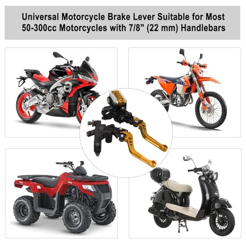 Universal Motorcycle Brake Lever 7/8" 22mm Handlebar CNC Hydraulic Master Cylinder Reservoir Clutch Pump Left & Right Set - color: Gold