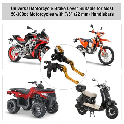 Universal Motorcycle Brake Lever 7/8" 22mm Handlebar CNC Hydraulic Master Cylinder Reservoir Clutch Pump Left & Right Set - color: Gold