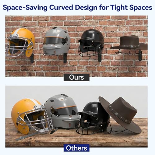 4 Pack Wall Mounted Helmet Rack, Storage Display Rack Helmet Holder Hook Heavy-Duty Metal Racks with Screws for Equestrian Motorcycle Baseball Hockey Rugby Helmets