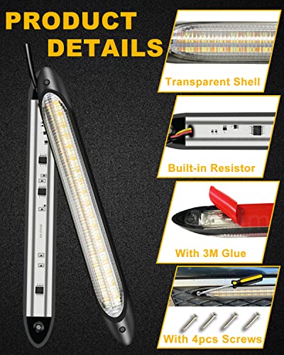 Qasim DRL LED Strip Car Daytime Running Light 9.25in White Automobile Decorative Lights Yellow Streamer Flow Turn Signal Light Tail Light Strip Bar 12V (2Pcs, 23.5cm) - size: 9.25 inches WA