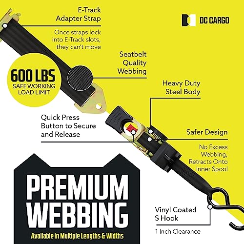 DC Cargo Mall Retractable Ratchet Straps - E-Track and Bolt-On Mounting Options (2 Pack) 1" x 6' - 4,000lbs Break Strength Heavy Duty Auto Self Retracting Tie Down Straps - color: Bolt On + Etrack, size: 1" x 6'