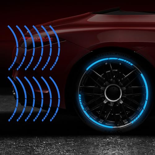12PCS Reflective Car Wheel Stickers, Night Safety Warning Bicycle Stickers, Anti-Scratch Reflective Rim Decals for Car Motorcycle Cycling Bike (Blue) - color: Blue