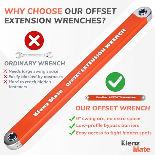 Offset Extension Wrench with 1/4", 3/8", 1/2" Drive Adapters & 1/4" Socket, Low Profile Tool for Tight Spaces, Use with Ratchet & Socket, 0° Swing Arc Extension Tool for Tight Spaces & Auto Repair - color: Orange