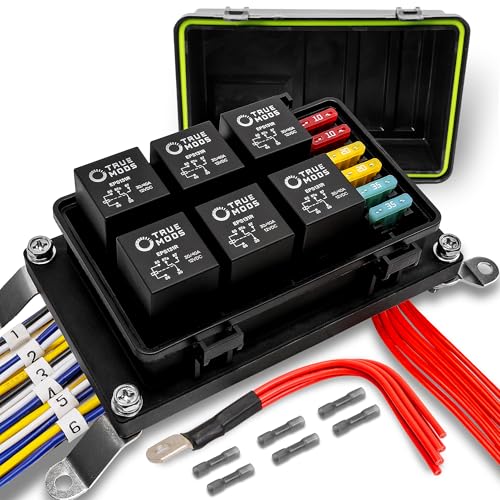 True Mods Waterproof 12V Fuse Relay Box Block Kit w/Pre-Wired Harness [12 & 16AWG] 6 Gang Bosch Style 5Pin 30A/40A Universal Relay & Fuse Panel for DC Auto Automotive Vehicle Car Marine Boat Jeep UTV - style: Prewired Fuse/Relay Kit