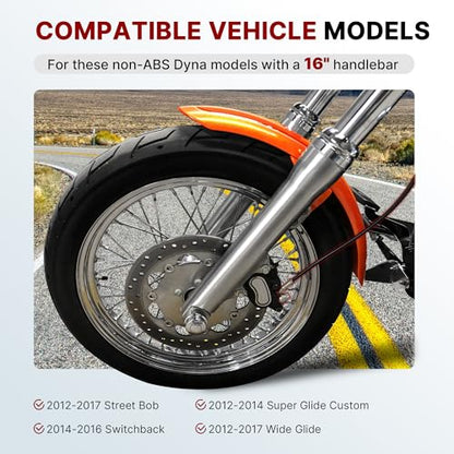 16" Ape Hanger Dyna Cables Kit Handlebar Extended CAN-Bus/Turn Signal Wires/Clutch/Throttle Cables/Brake Line for 2012-2017 Non-ABS Street Bob Super Wide Glide Switchback Models(Chrome)