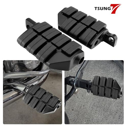 TSUNG Motorcycle Foot Pegs – Male Mount Rider/Passenger Footrests, Wide Higway Foot Rest Pedal Fit for Most V-Twin, Cruiser & Touring Motorcycles (Black) - color: Black
