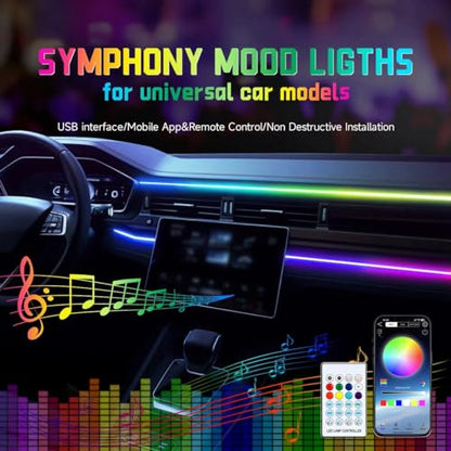 Interior Car Ambient Lighting Kit, 43.3 Inches RGB USB LED Ultrathin Acrylic Strip Lights Neon Accessories for Cars Truck SUV Center Console Dashboard with APP&Remote Control