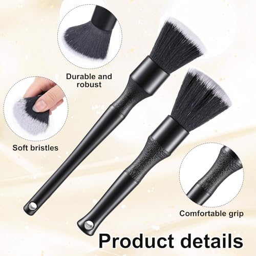 2PCS Ultra-Soft Car Detailing Brush Set, Scratch-Free Auto Interior & Exterior Cleaning Brushes with Comfortable Grip for Dashboard, Air Vents, Wheels, Leather Seats