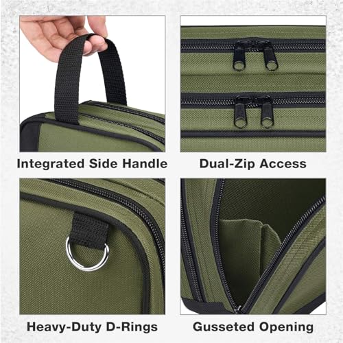 HISEA Small Tool Bag, 12 Inch Tools Pouch with 2 Pockets and Adjustable Shoulder Strap, Small Tool Organizer and Storage with Zipper for Electrican, Travel, Green - color: Green