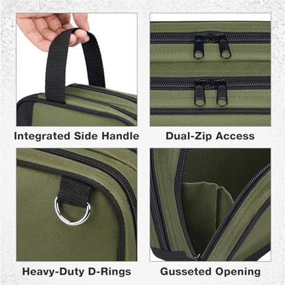 HISEA Small Tool Bag, 12 Inch Tools Pouch with 2 Pockets and Adjustable Shoulder Strap, Small Tool Organizer and Storage with Zipper for Electrican, Travel, Green - color: Green