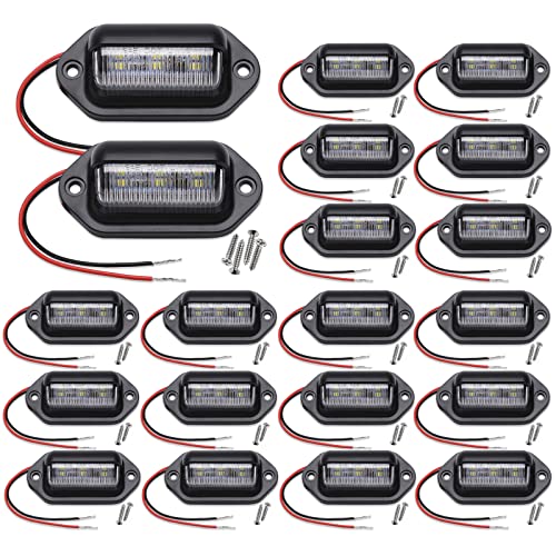 20PCS Xenon White LED License Plate Light, 12V-24V DC Waterproof 6-SMD License Plate Lamp Taillight, For Truck SUV Trailer Van RV Boats as Step Courtesy Light, Dome/Cargo Lights or Under Hood Light - color: White, size: 20pcs LED license plate light