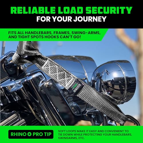 Rhino USA Soft Loop Tie Down Straps (4-Pack) - 1.6 Inch x 17 Inch (5,000 lbs Break Strength) Heavy Duty Motorcycle Handlebar Straps for use with Ratchets for ATV, UTV, Dirt Bike (Gray) - color: Gray 4-Pack