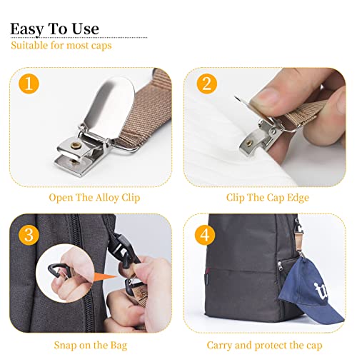 4Pcs Elastic Hat Clip for Travel, Hat Holder Hands Free Bag Accessory for Traveling Bags, Backpacks, Purses, Totes Black - color: Black