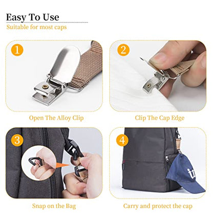 4Pcs Elastic Hat Clip for Travel, Hat Holder Hands Free Bag Accessory for Traveling Bags, Backpacks, Purses, Totes Black - color: Black